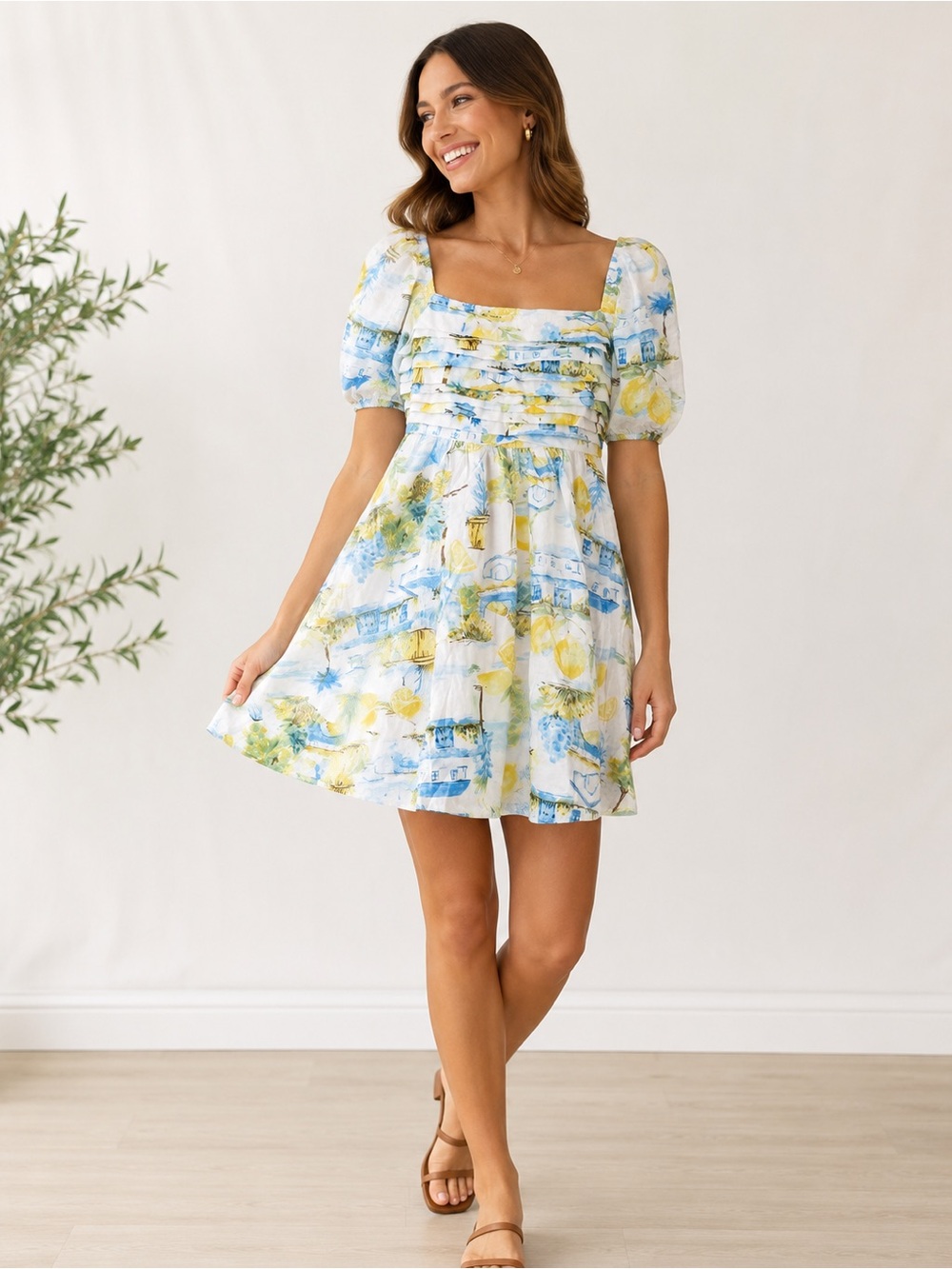 Blu Pepper Lemon Print Dress Size M NWT
